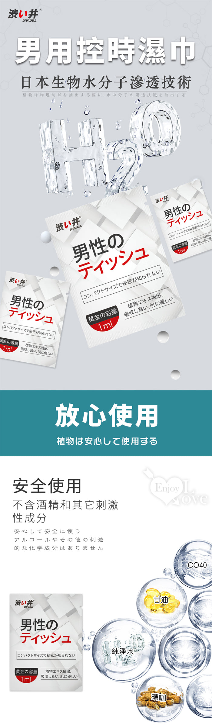 日本Drywell【涉い井】男外用久戰控時濕巾﹝1片﹞隨身攜帶~讓愛做久久~